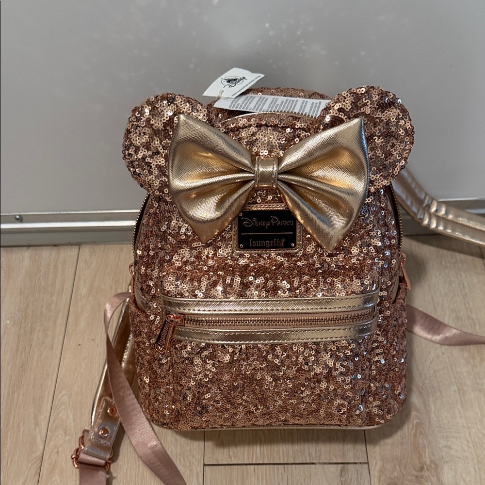 Sequin Backpack - Rose Gold loungefly Disney small rip in strap